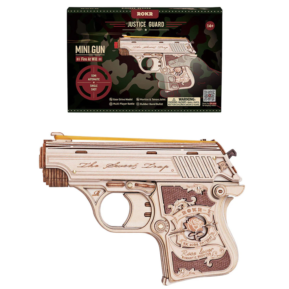 ROKR Justice Guard Rubber Band Mini Gun Wooden Model Kit DIY 3D Puzzle LQ502