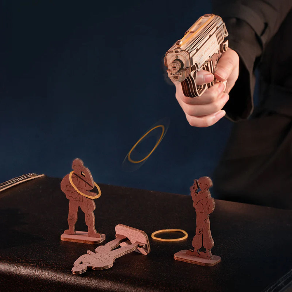 ROKR Justice Guard Rubber Band Mini Gun Wooden Model Kit DIY 3D Puzzle LQ502