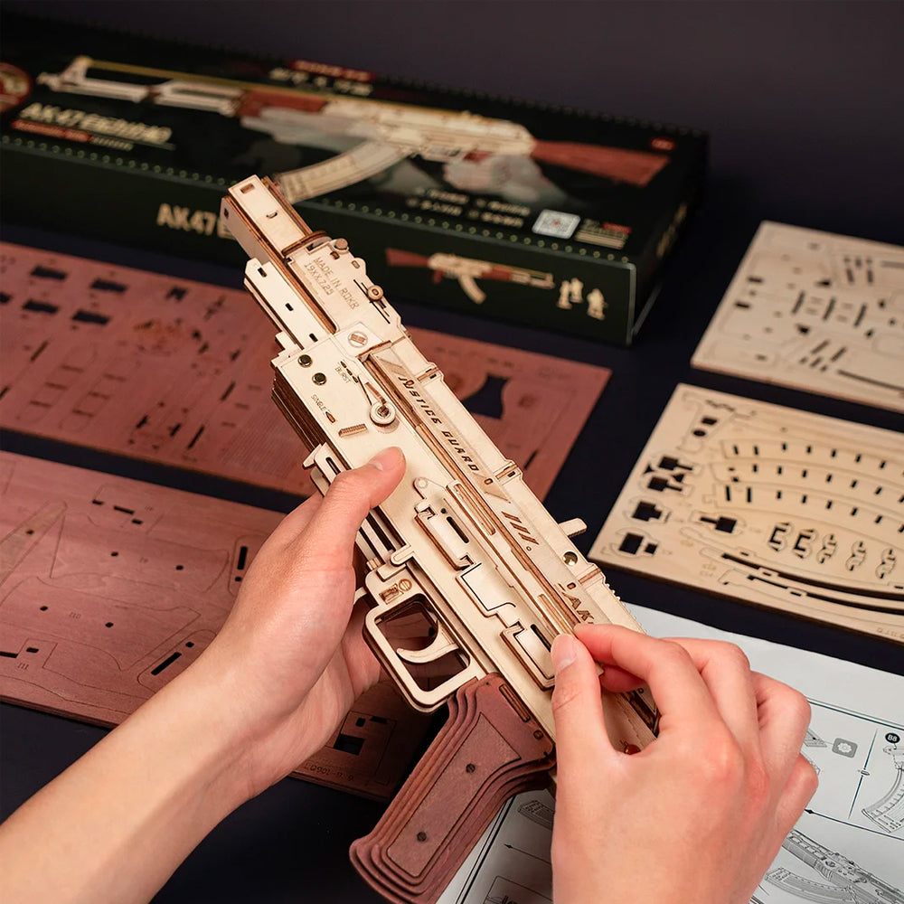 ROBOTIME ROKR AK-47 Assault Rifle Rubber Band Gun Wooden Model Kit