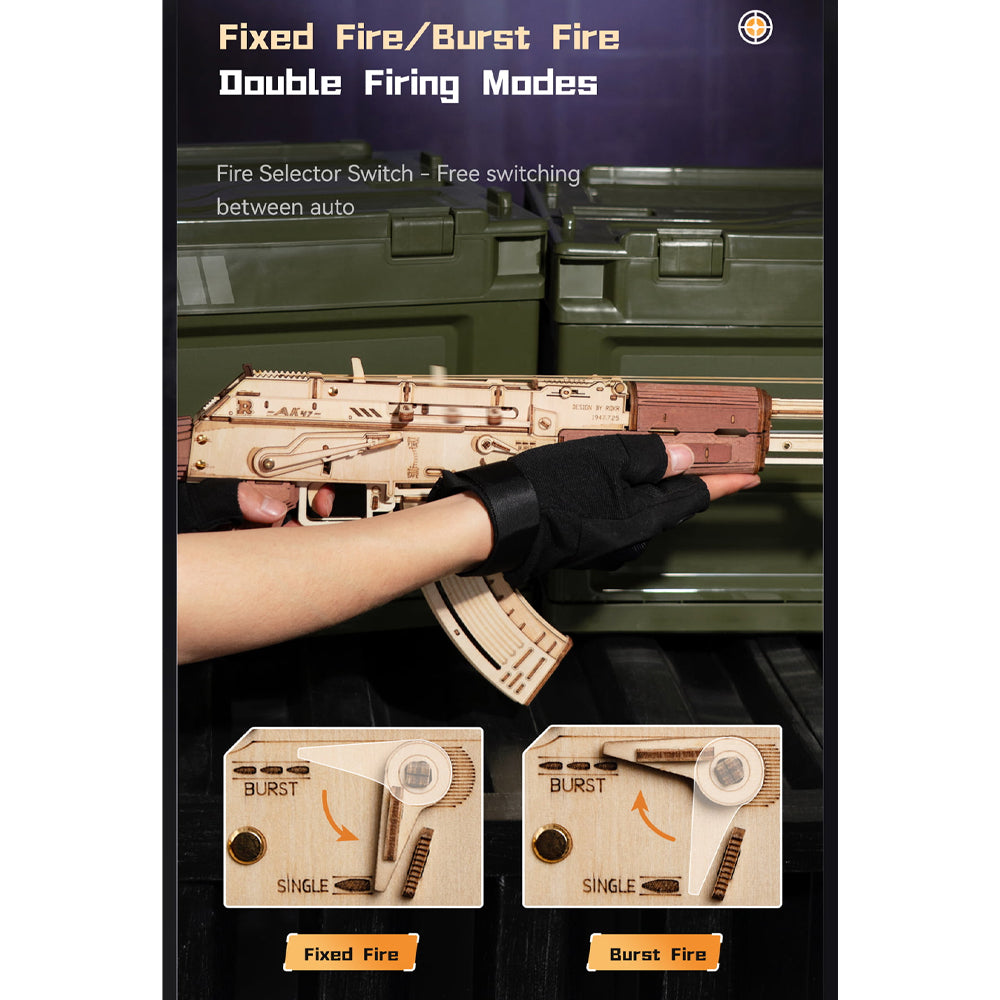 ROBOTIME ROKR AK-47 Assault Rifle Rubber Band Gun Wooden Model Kit