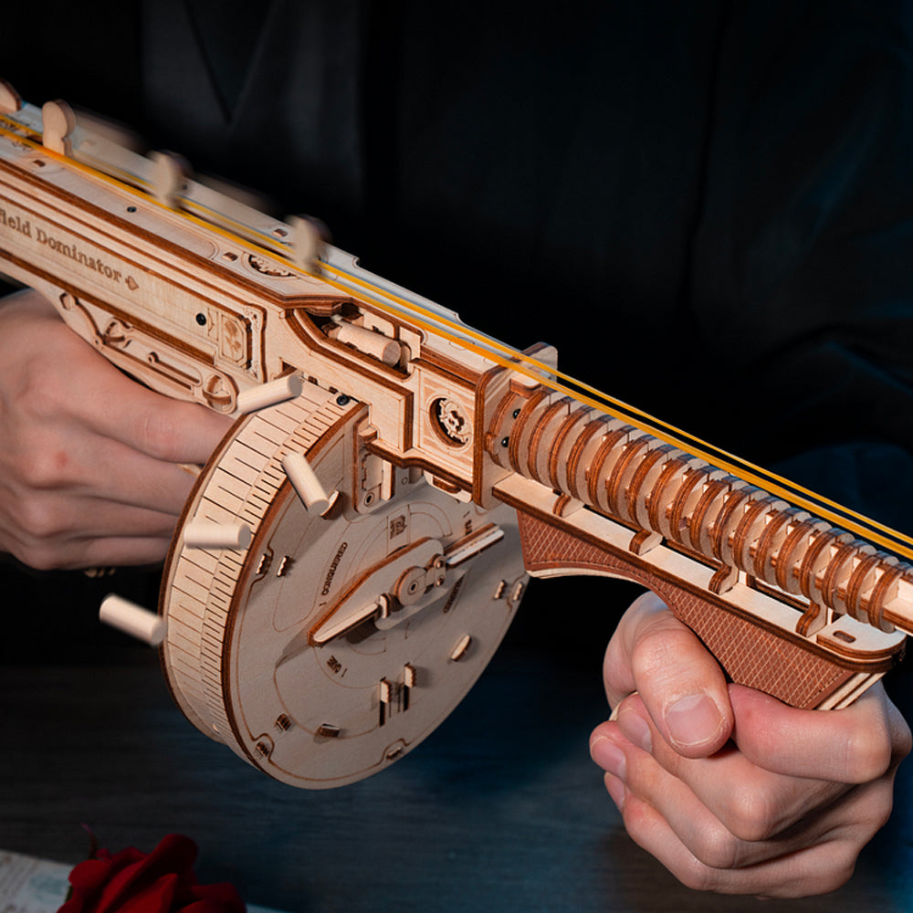 ROBOTIME ROKR Thompson Submachine Rubber Band Gun Wooden Model Kit LQB01