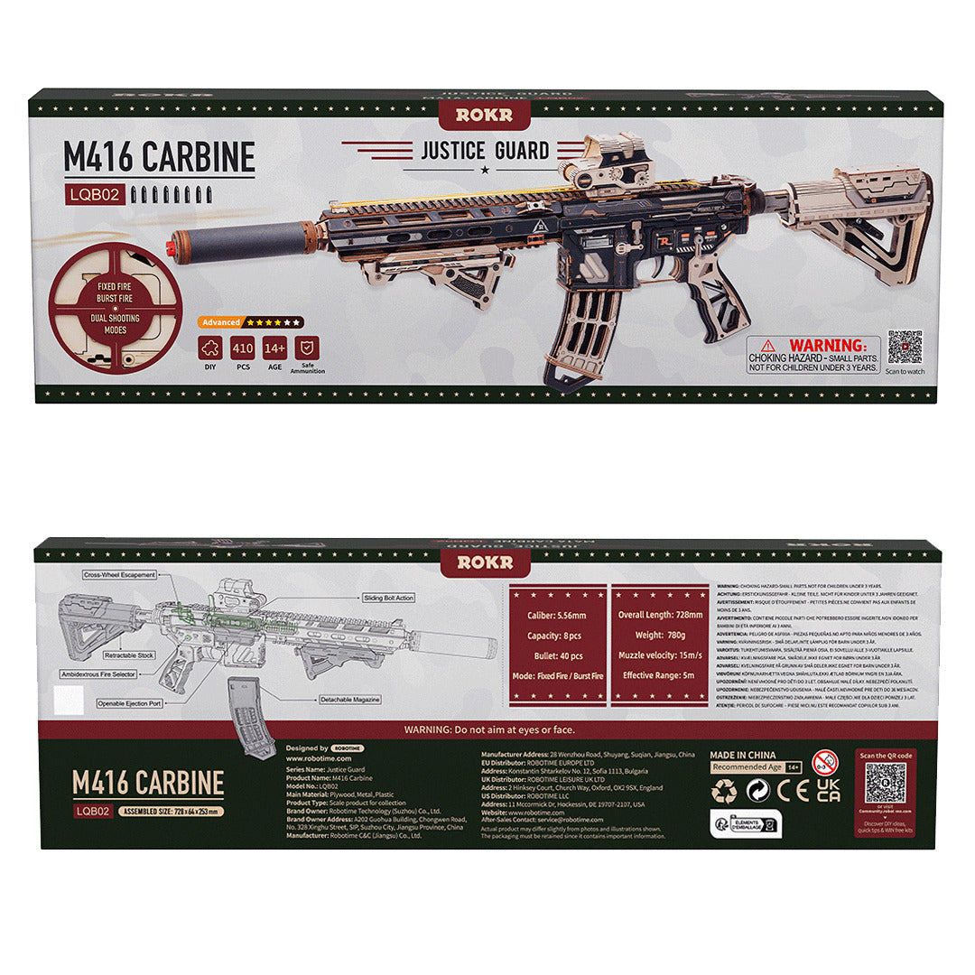 ROKR M416 Carbine Rubber Band Gun Wooden Model Kit LQB02