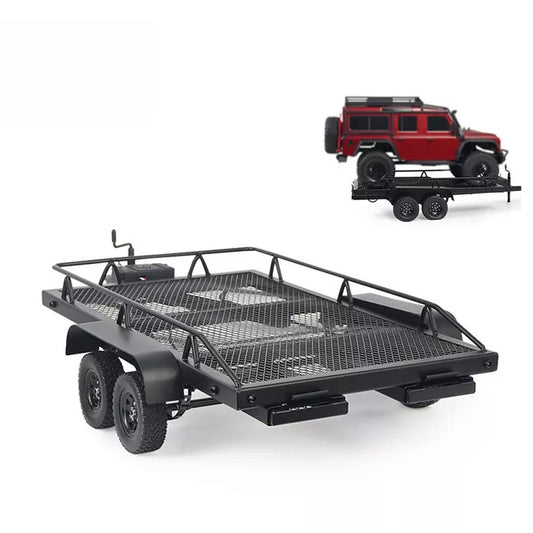 Metal RC Large Double-Axle Trailer Attachment 1:10 Scale Crawler Accessory 45cm