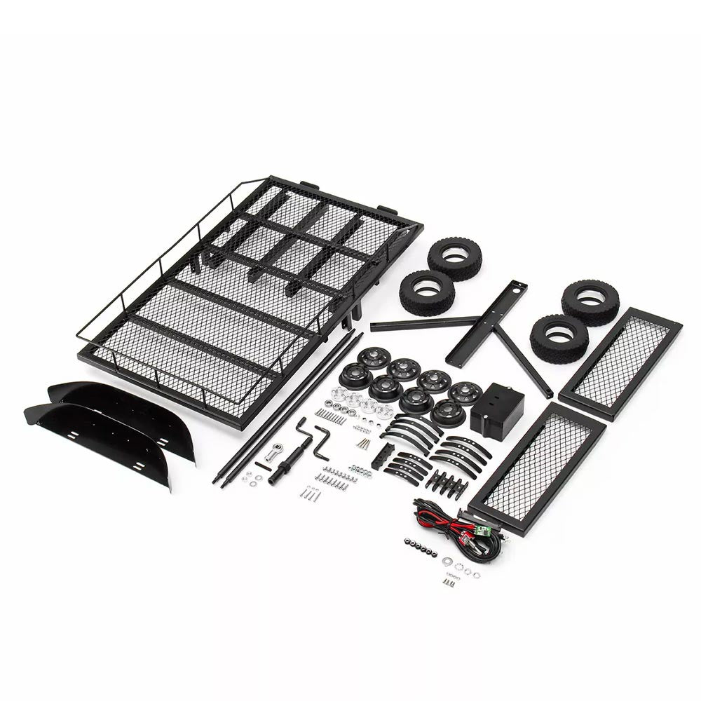 Metal RC Large Double-Axle Trailer Attachment 1:10 Scale Crawler Accessory 45cm