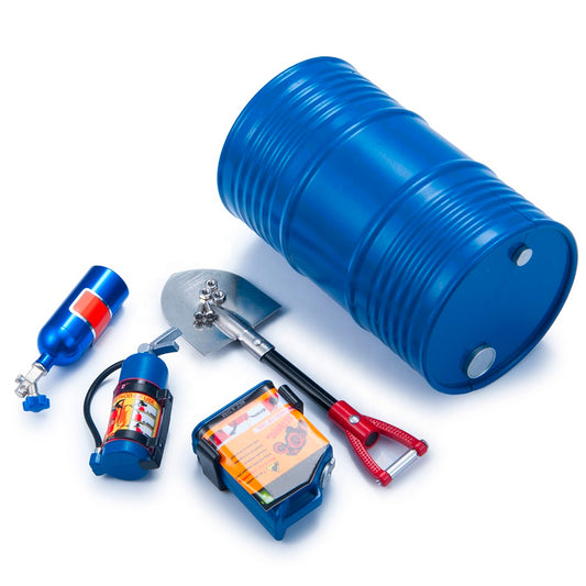 Blue Fire Extinguisher, Shovel, Drum, Fuel Can 1:10 Scale RC Crawler Accessories