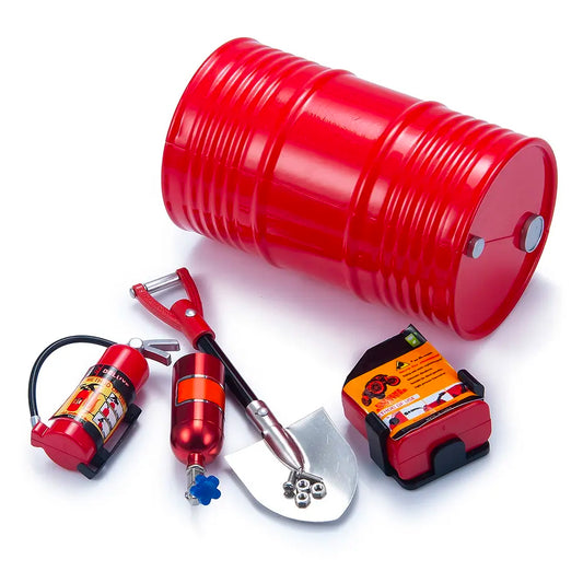 Red Fire Extinguisher, Shovel, Drum, Fuel Can 1:10 Scale RC Crawler Accessories