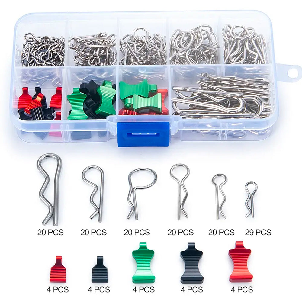 RC Car Body Shell Clip Pins - Box of Various Sizes w/Pulls 1:10 1:24 etc