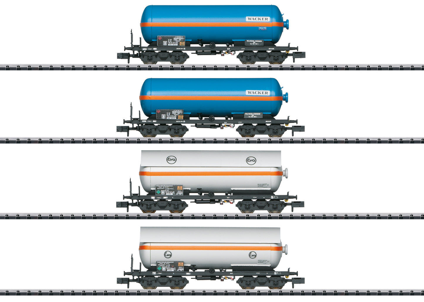 Trix 15538 Eva/Wacker Compressed Gas Bogie Tank Wagon Set (4) IV N Gauge