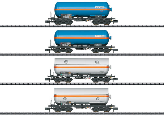 Trix 15538 Eva/Wacker Compressed Gas Bogie Tank Wagon Set (4) IV N Gauge
