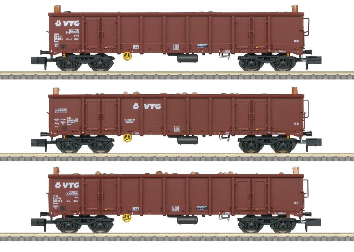 Minitrix VTG Eanos High Sided Gondola w/Log Load Set (3) VI M18288 N Gauge
