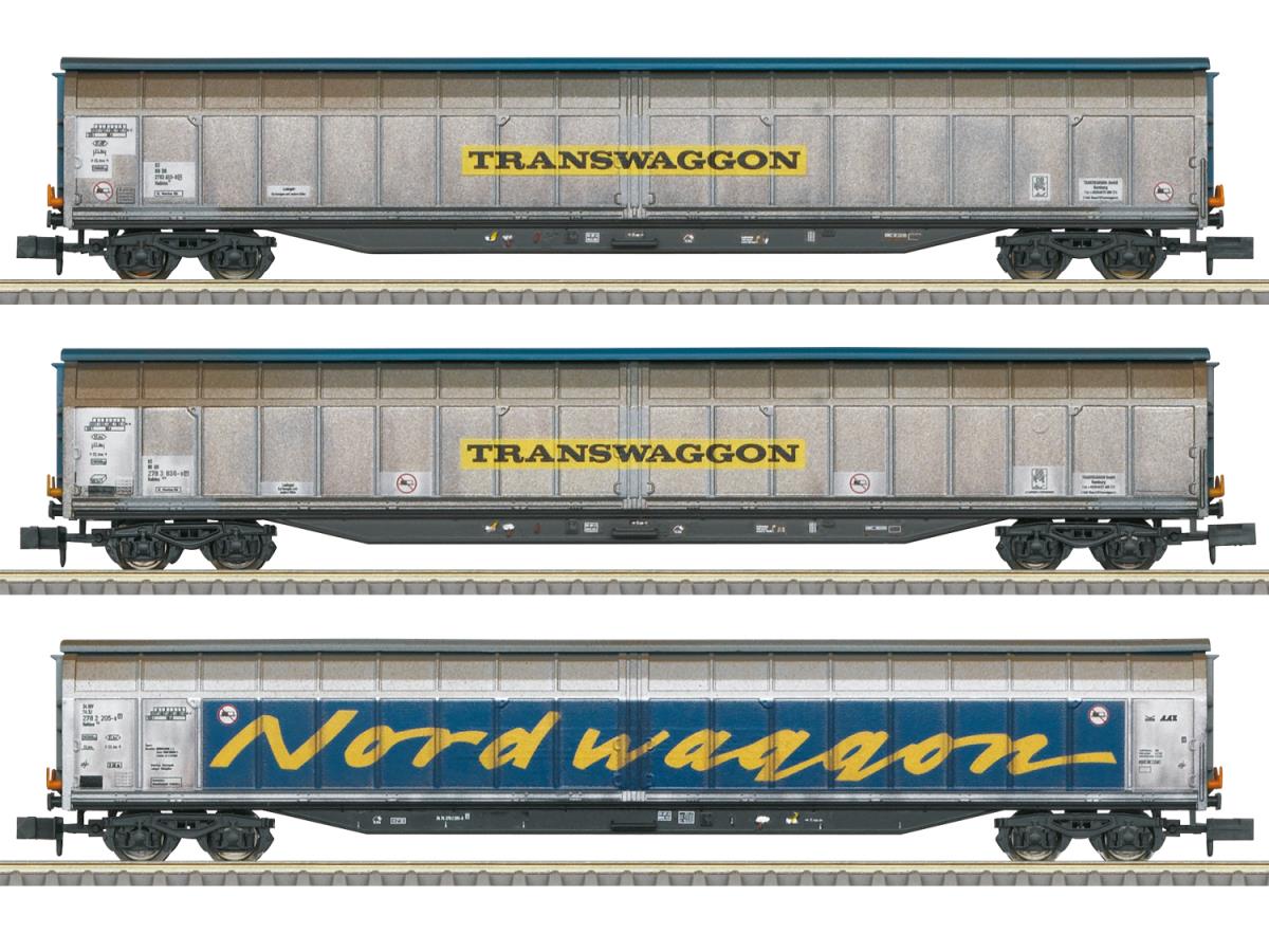 Minitrix 18297 Transwaggon Habins Sliding Wall Wagon Set (3) Weathered V N Gauge