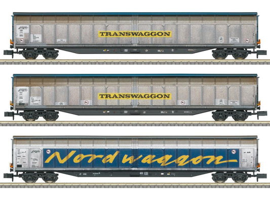 Minitrix 18297 Transwaggon Habins Sliding Wall Wagon Set (3) Weathered V N Gauge