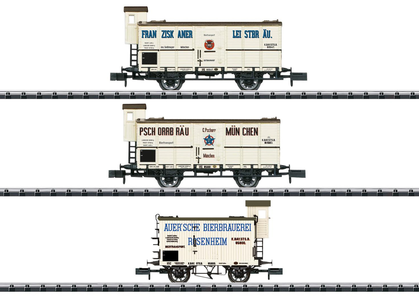 Minitrix KBayStsB Refrigerated Beer Wagon Set (3) I M18726 N Gauge