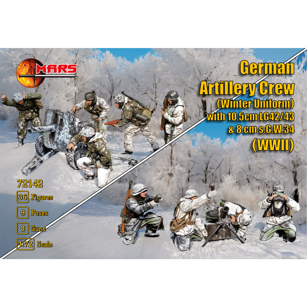 Mars 72142 German Artillery Crew w/10.5cm & 8cm Weapons 1:72 Model Kit