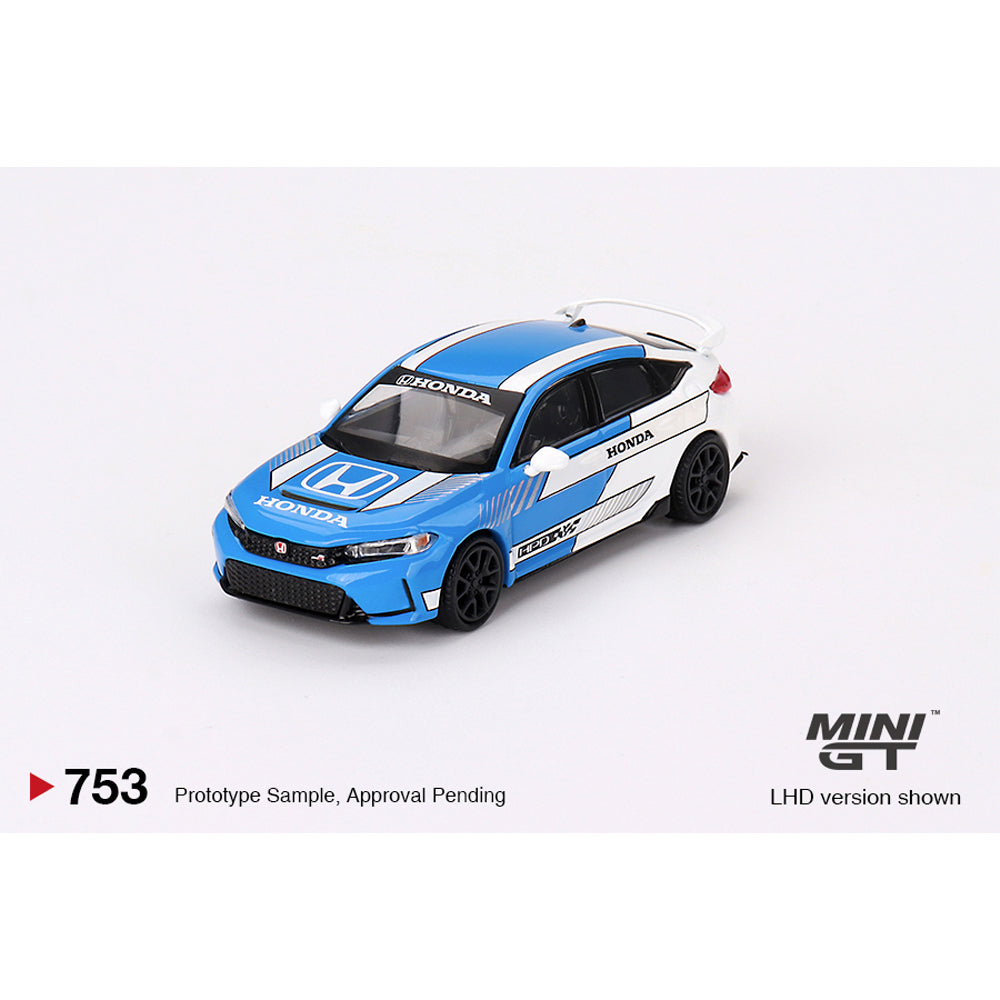 MiniGT Honda Civic Type R No.3 2023 Pace Car Blue 1:64 Diecast Model 753-L