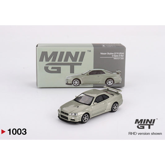 MiniGT Nissan Skyline GT-R (R34) V-Spec II Nür Millenium Jade 1:64 Diecast 1003