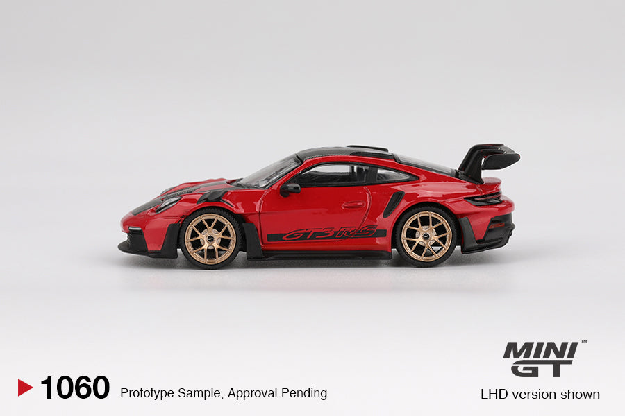 MiniGT Porsche 911 (992) GT3 RS Weissach Pkg Guards Red (RHD) 1:64 Car 1060-R