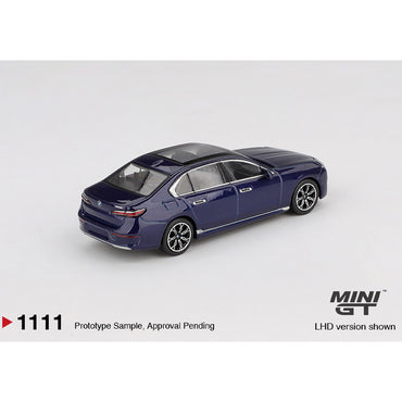 MiniGT BMW i7 xDrive60 Tanzanite Blue Metallic 1:64 Diecast Car 1111