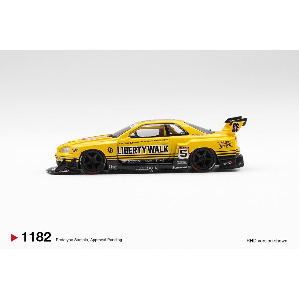 MiniGT Nissan LB-ER34 Super Silhouette Skyline Sport Yellow 1:64 Car 1182-R
