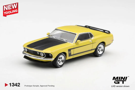 MiniGT Ford Mustang Boss 302 1969 Bright Yellow (LHD) 1:64 Diecast 1342-L