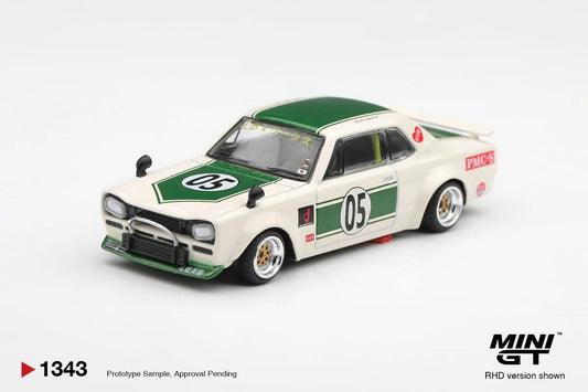 MiniGT Nissan Skyline LB-Works Hakosuka White/Green (RHD) 1:64 Diecast 1343-R