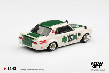 MiniGT Nissan Skyline LB-Works Hakosuka White/Green (RHD) 1:64 Diecast 1343-R