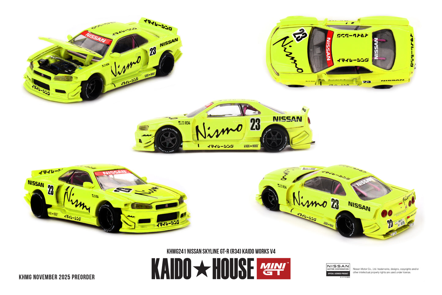 MiniGT Nissan Skyline GT-R (R34) Kaido Works V4 1:64 Diecast Car KHMG241