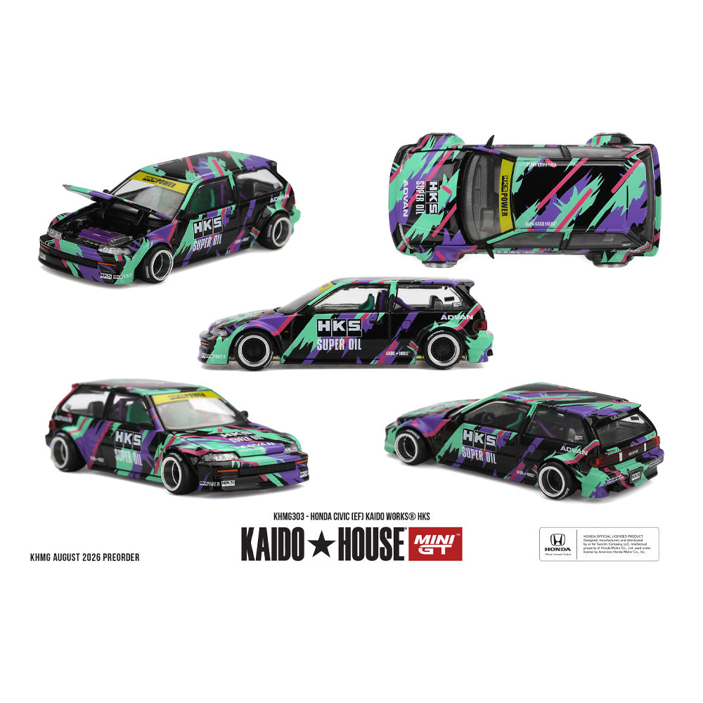 MiniGT Kaido House Honda Civic (EF) Kaido Works HKS 1:64 Diecast Car KHMG303