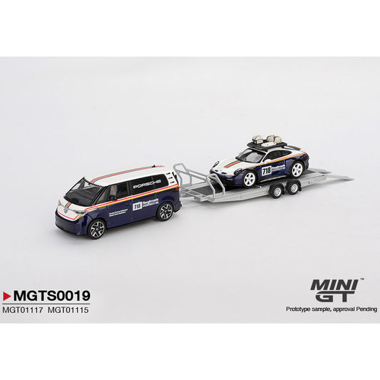 MiniGT Porsche 911 Dakar w/Volkswagen ID.Buzz Gelderland Roughroads 1:64 Set