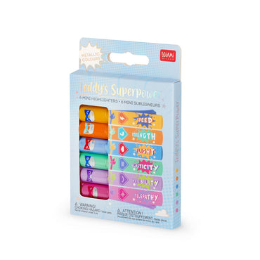 Legami Teddy's Superpower Set of 6 Mini Highlighters - Teddy Bear