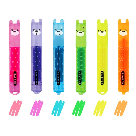 Legami Set of 6 Mini Highlighters - Teddy's Mood