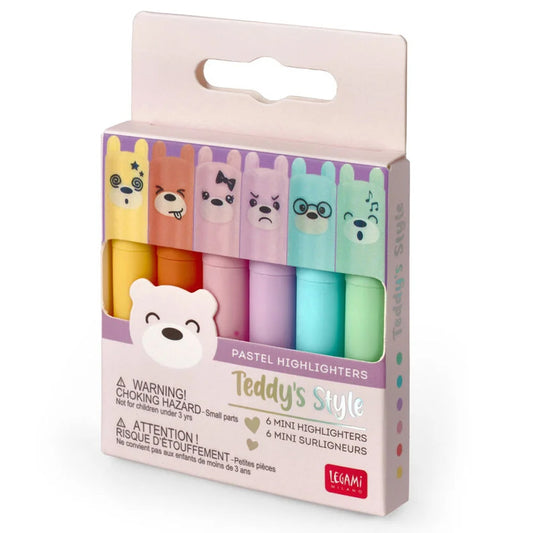 Legami Mini Pastel Highlighters Set of 6 - Teddy's Style