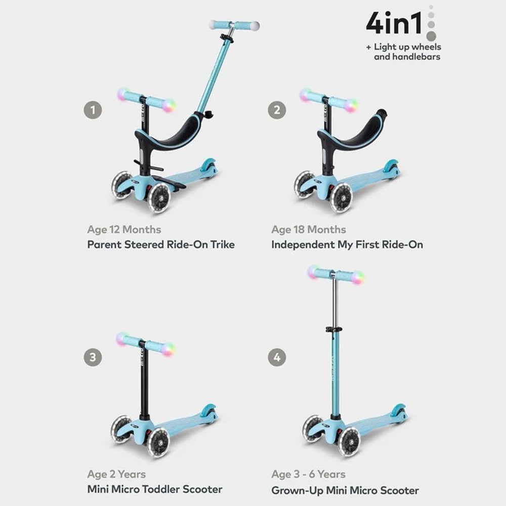 Blue Mini Micro 2 Grow 4-in-1 Scooter with LED Light-Up Wheels Age 1-6 MMD358