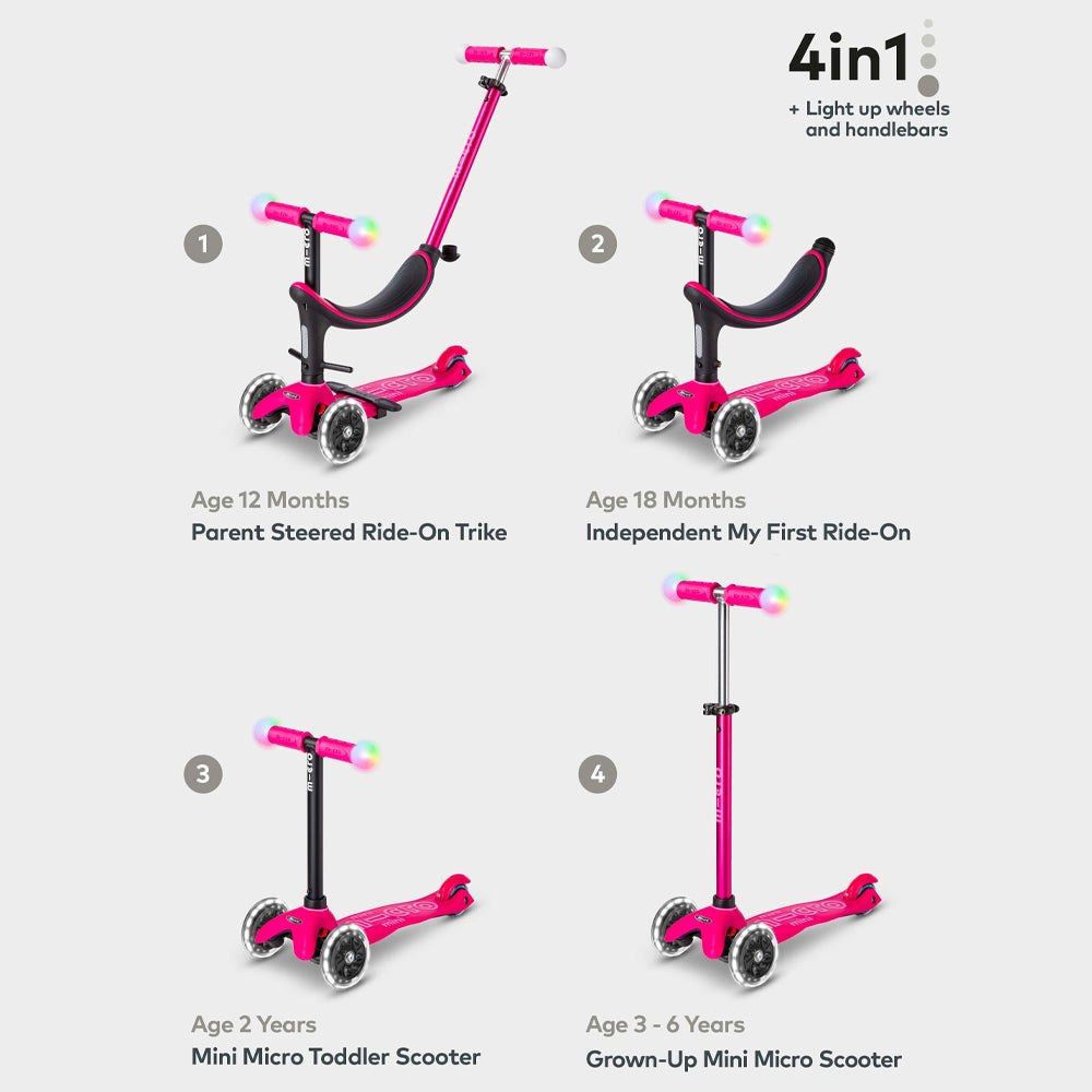 Pink Mini Micro 2 Grow 4-in-1 Scooter with LED Light-Up Wheels Age 1-6 MMD359
