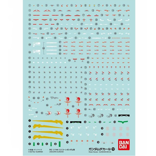 Bandai RG Unicorn Gundam 1:144 112 Decal Sheet