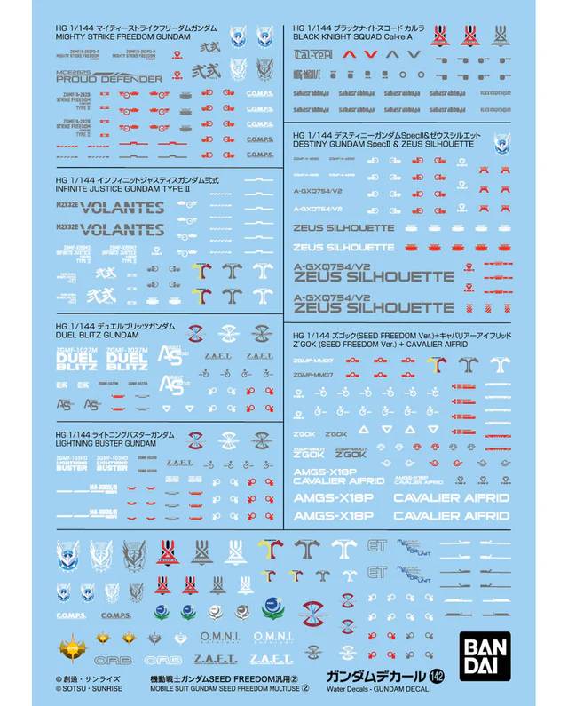 Bandai Gundam Decal 142 SEED Freedom Multiuse 2 Sheet MK68877