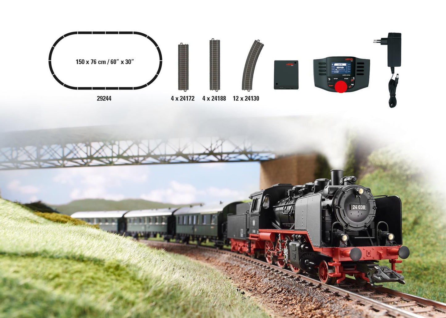 Marklin DB BR24 Steam Passenger Starter Set III (~AC-Sound) MN29244 HO Gauge