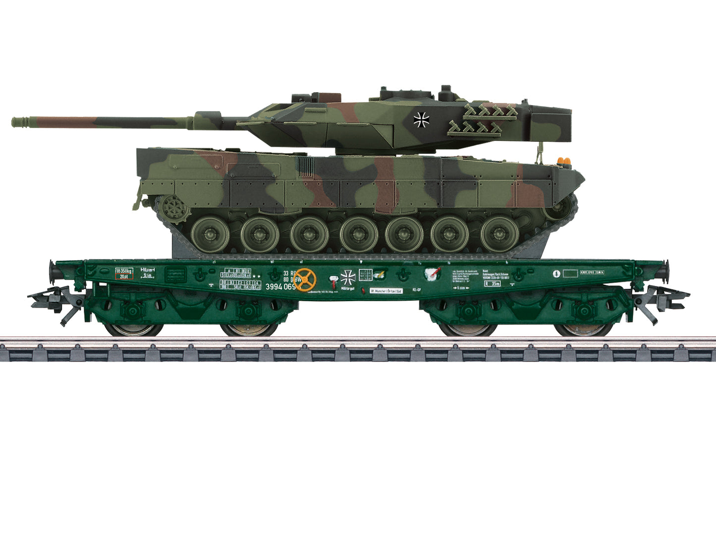 Marklin 48843 DBAG Rlmmps Flat Wagon w/Leopard 2A6 Tank Load VI HO Gauge
