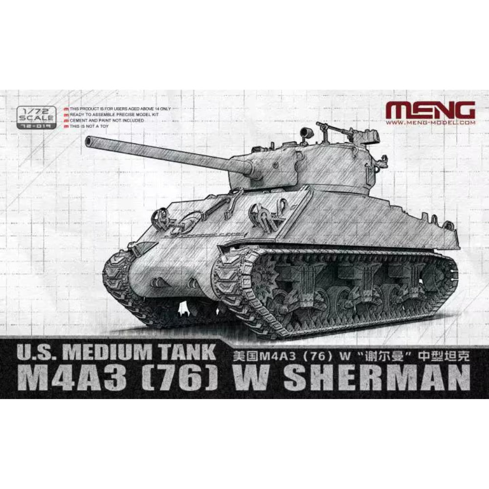 Meng 72-019 U.S. Medium Tank M4A3 76(W) Sherman 1:72 Model Kit