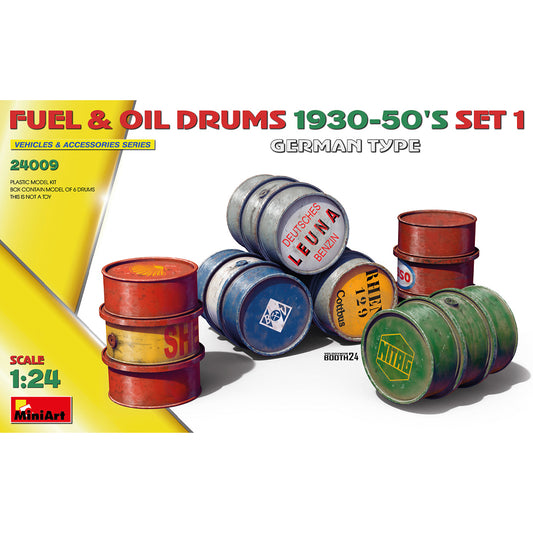 Miniart 24009 Fuel & Oil Drums 1930-50s Set 1 German Type 1:24 Model Kit