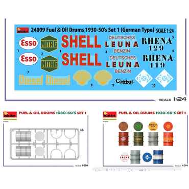 Miniart 24009 Fuel & Oil Drums 1930-50s Set 1 German Type 1:24 Model Kit