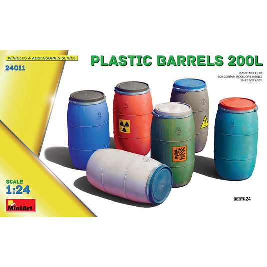 Miniart 24011 Plastic Barrels 200L (x6) 1:24 Model Kit