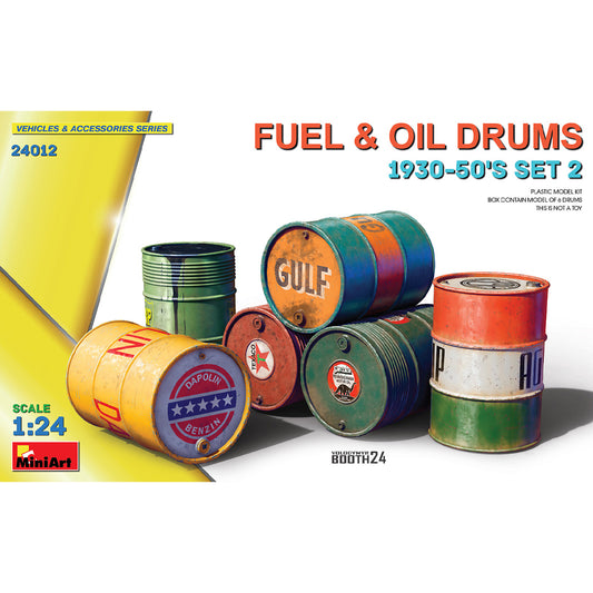 Miniart 24012 Fuel & Oil Drums 1930-50s Set 2 1:24 Model Kit