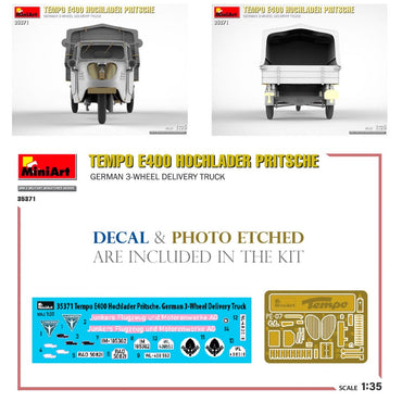 Miniart 35371 Tempo E400 Hochlader Pritsche German 3-Wheel Truck 1:35 Model Kit