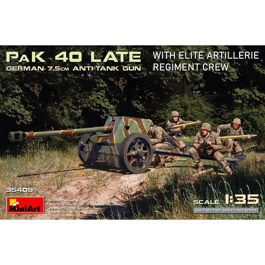 Miniart 35409 German PAK 40 Late 7.5cm Anti-Tank Gun WWII 1:35 Model Kit