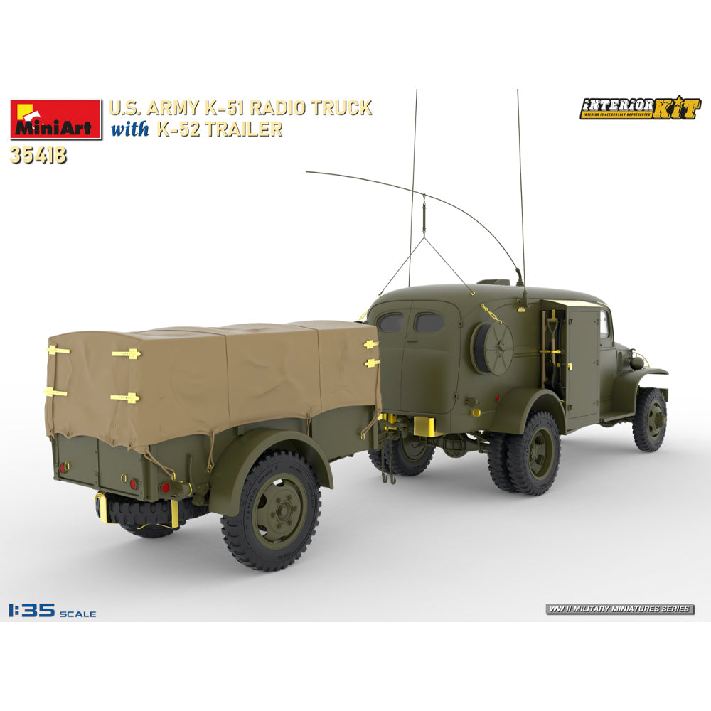 Miniart 35418 US Army K-51 Radio Truck w/K-52 Trailer w/Interior 1:35 Model Kit