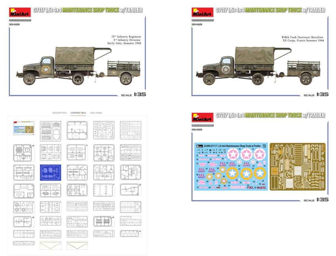 Miniart 35498 WWII G7117 1.5T 4x4 Maintenance Shop Truck w/Trailer 1:35 Kit