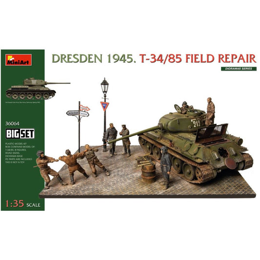 Miniart 3606 Dresden 1945. T-34/85 Field Repair Diorama Series 1:35 Model Kit