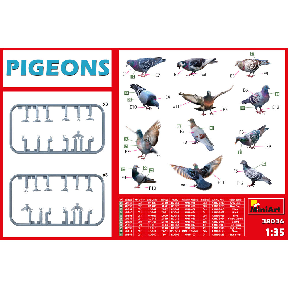 Miniart 38036 Pigeons (x36) 1:35 Model Kit