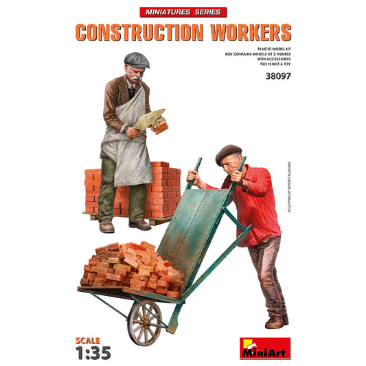 Miniart 38097 Construction Workers (2x Figures w/Tools & Bricks) 1:35 Model Kit